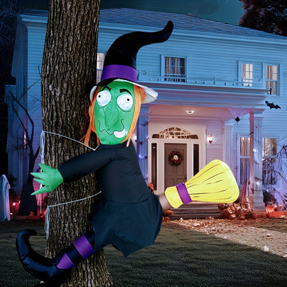 Inflatable Halloween witch decoration viewed from the side