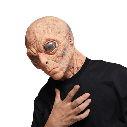 Full-head latex costume mask sculpted as an alien