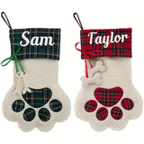 Green plaid felt Christmas sock bag