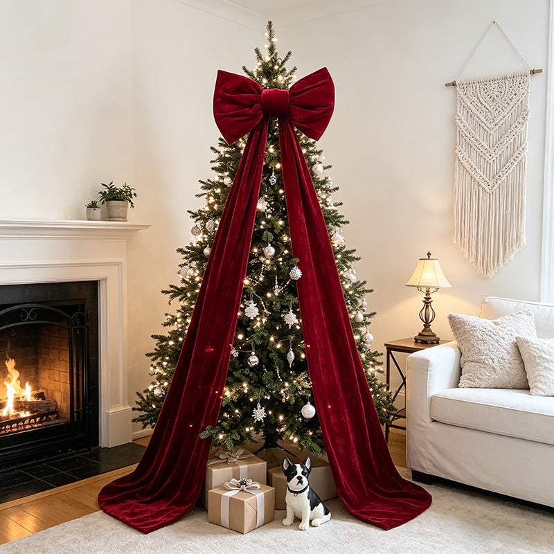 Red bow shown flat to display its 70.9 in width