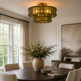 Salvio Flush Mount Ceiling Light, Curved Textured Glass, Plated Brass Finish, 3-Light, 18 Inch