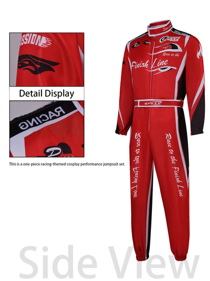Halloween Race Car Driver Costume, Men's Racing Suit Jumpsuit with Belt, S to XXL