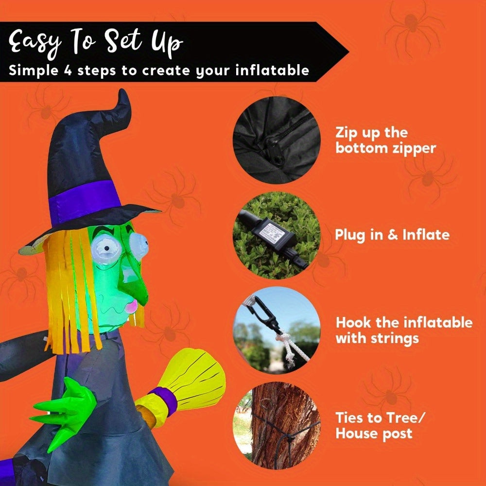 Compact four-foot inflatable witch decoration for a porch or garden bed