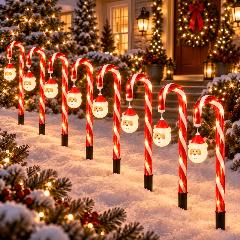 Solar candy cane Christmas pathway light, detail view