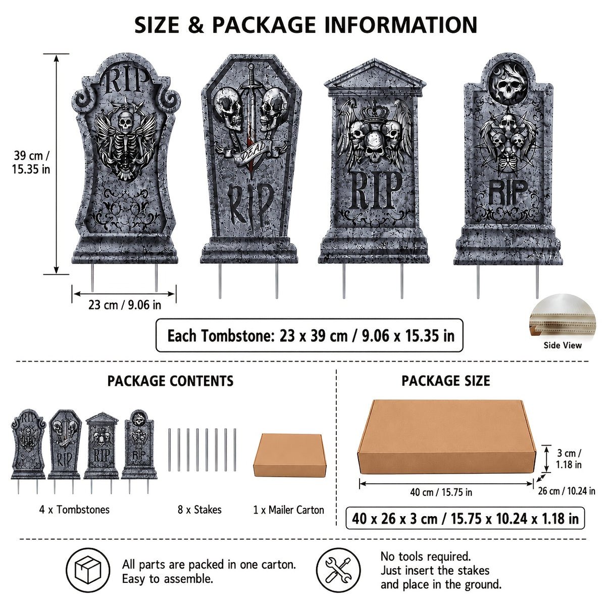 Halloween tombstone panel size and dimension guide