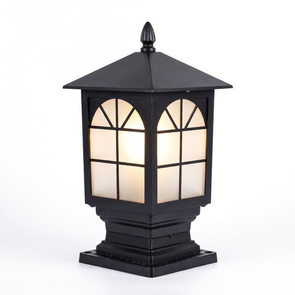 Birchwood Solar Outdoor Post Light, Arched Window Black, Dusk-to-Dawn Pillar