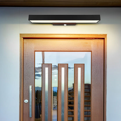 Ledger Outdoor Motion Sensor Wall Light, Linear LED, Black Rectangular, IP65 Waterproof