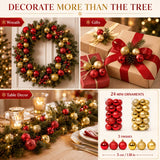 Matte and glossy red and gold Christmas ornaments for tree and wreath filling