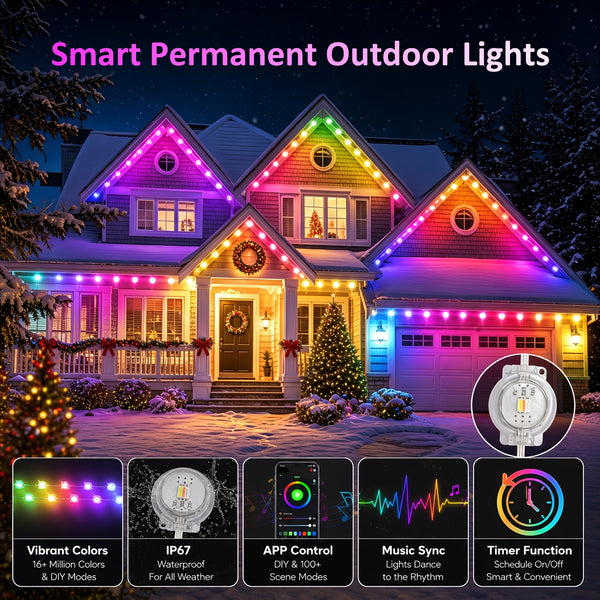 Nerio Permanent Christmas Lights, Smart Permanent Outdoor Lights for House, IP67, App and Remote
