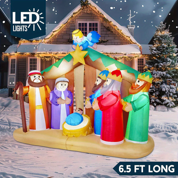 Outdoor Nativity Scene, 6.5 ft Inflatable with Angels, Built-In LED, Indoor or Outdoor