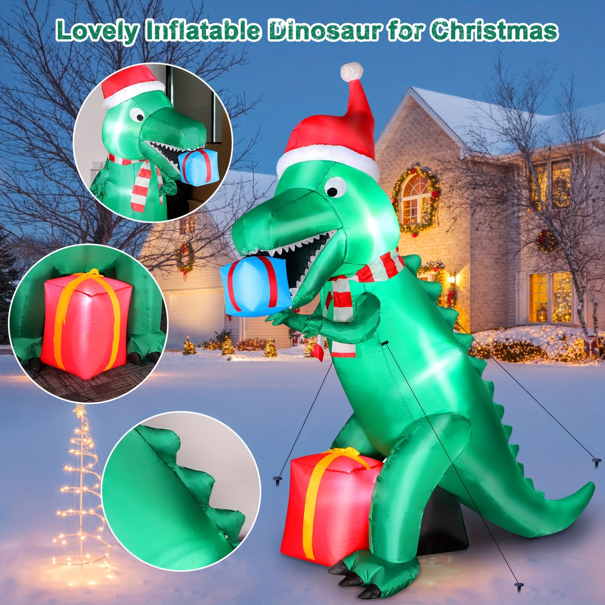 Christmas dinosaur inflatable with built-in LED lights