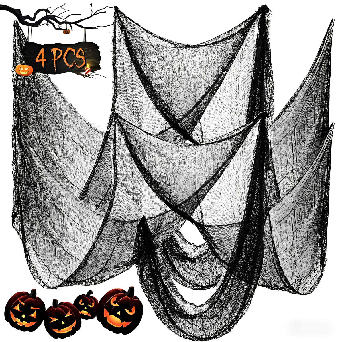 Spooky Gauze Fabric Halloween Décor Set - Indoor Outdoor