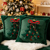 Christmas Pillow Covers, 2 Pack, 18 x 18 in Quilted Tree and Bow