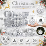 Christmas Ornaments Ball Set, 106 Colorful Shatterproof Baubles, Tree & Wedding Decor