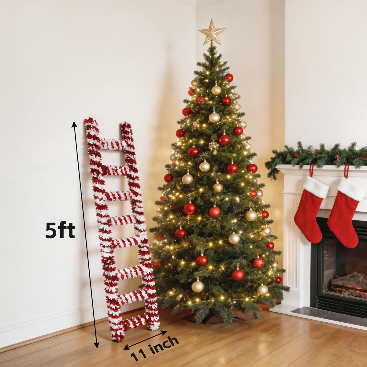 Climbing Santa Ladder, 5 ft Santa Climbing Ladder Decoration, Solar 100 LED Multicolor, Timer