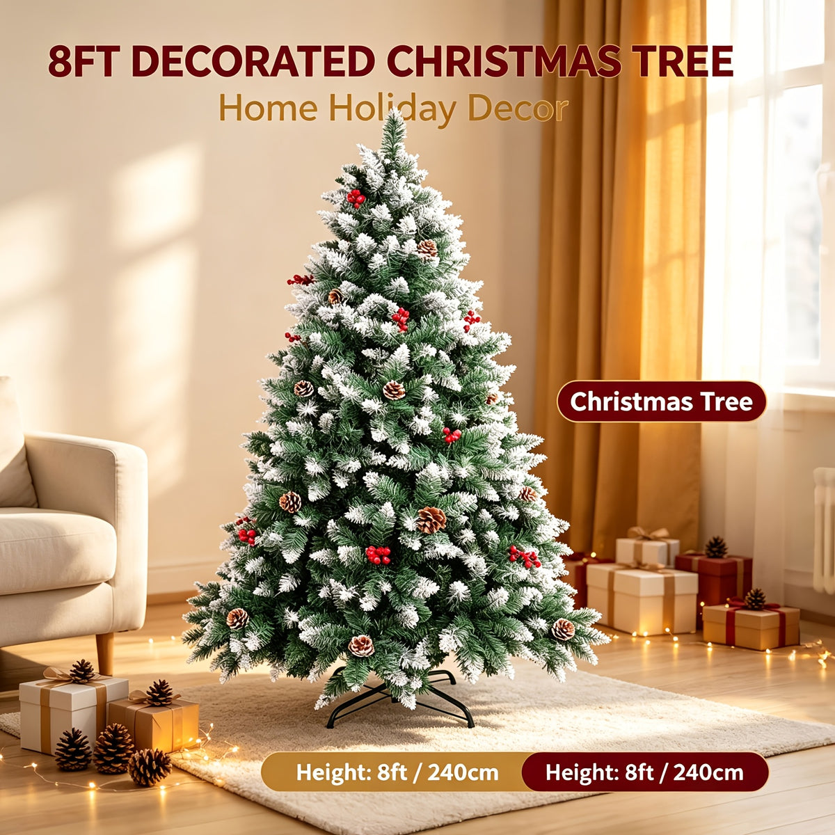 Unlit artificial pine Christmas tree for a living room