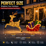 Lighted Sleigh and Reindeer Christmas Decoration, Warm White LED, Solar & USB, Outdoor Decor