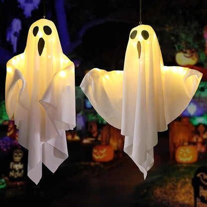 White LED hanging ghost, 20 inches tall