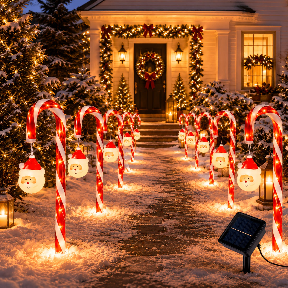 7/11pcs Solar Christmas Garden Light Set, IPX6 Outdoor Stake Lights with Santa Claus Ornaments, 8 Flashing Modes; Suitable for Courtyards, Residential Areas, Paths, Sidewalks, Driveways, Gardens, Walkways, Porches, And New Year Decor; 800 Lumens