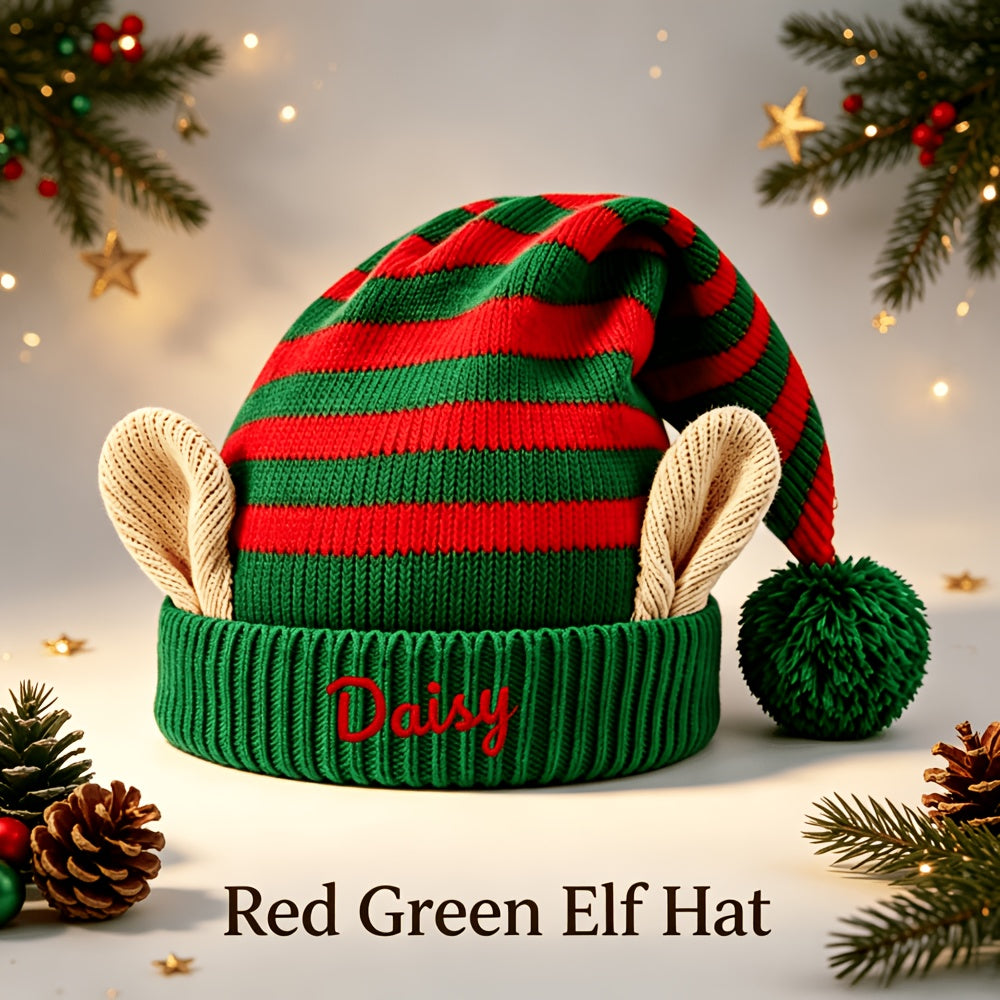 Red and white knit elf hat