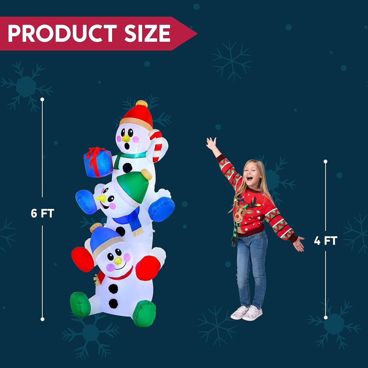 Christmas Inflatable Snowman, 6 ft Stacked Blow Up Yard Decoration with Built-In LED Lights