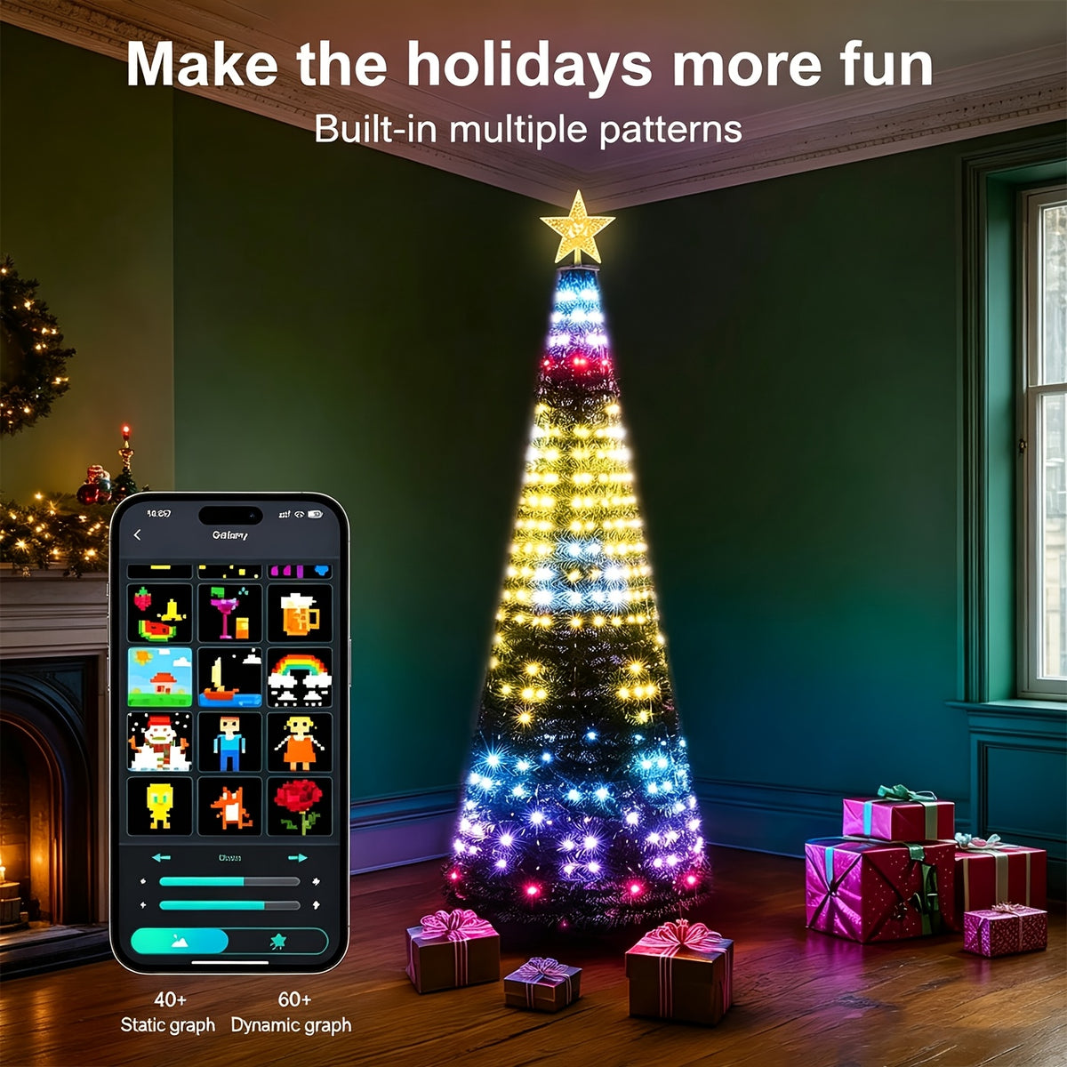 Smart LED tree lights with dynamic color modes