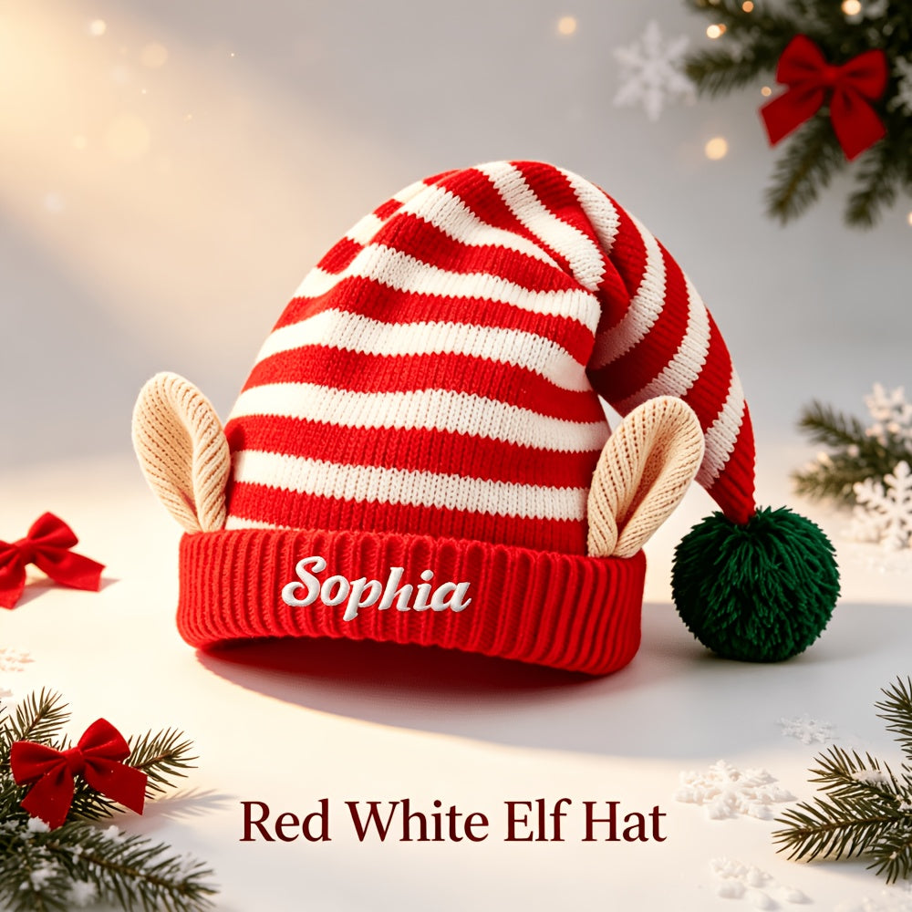 Family wearing matching elf hats