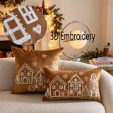 Coffee brown Christmas pillow cover with 3D embroidered motifs