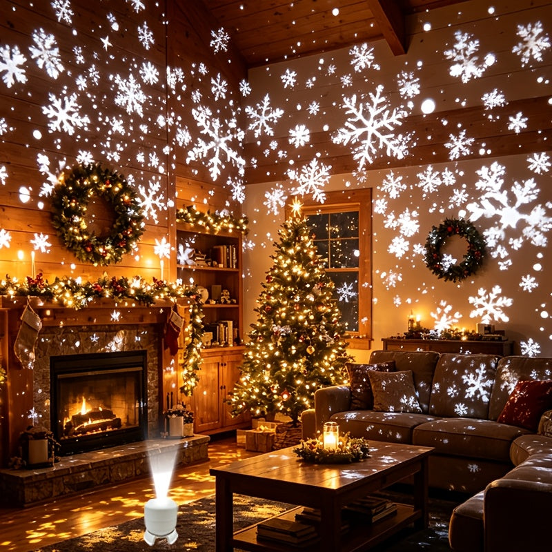 Snowflake projector light, USB powered tabletop unit in plastic