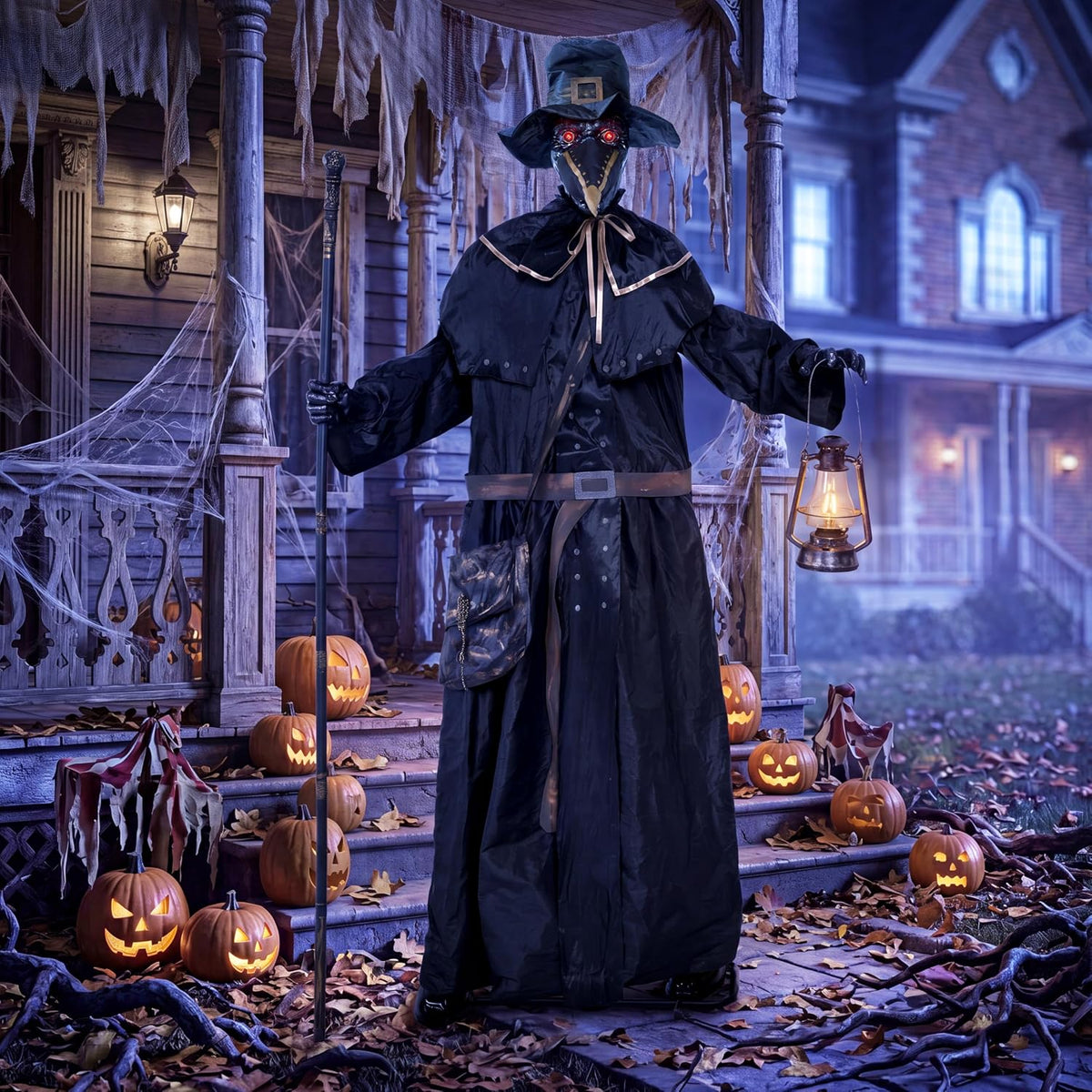 Life size ghost doctor animatronic with LED eyes and a rotating head