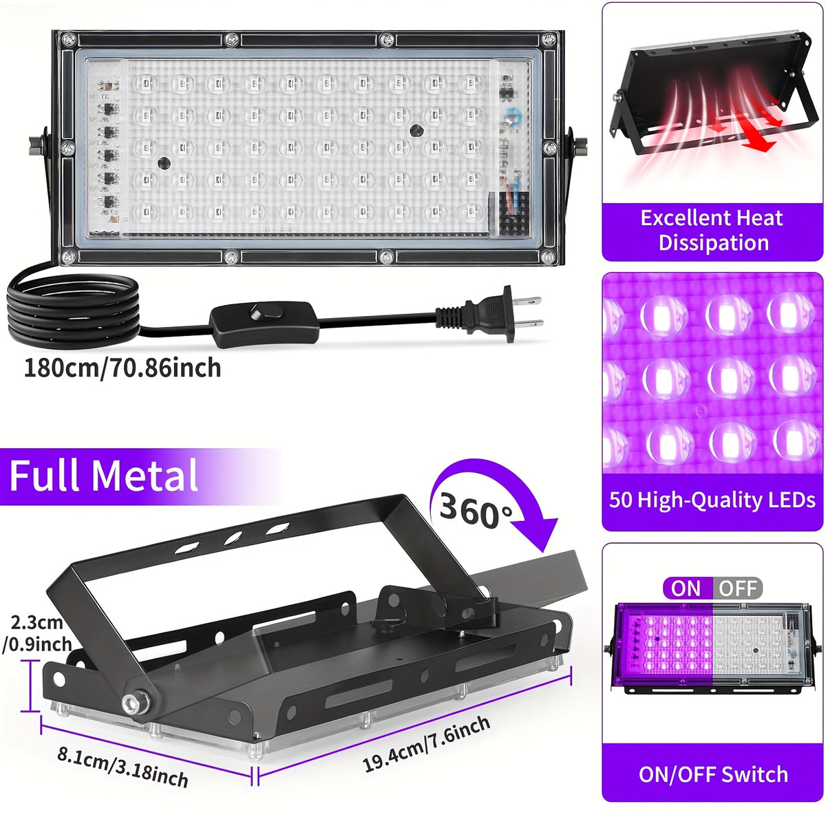 UV Black Light Flood Light - Halloween Glow Party Lighting