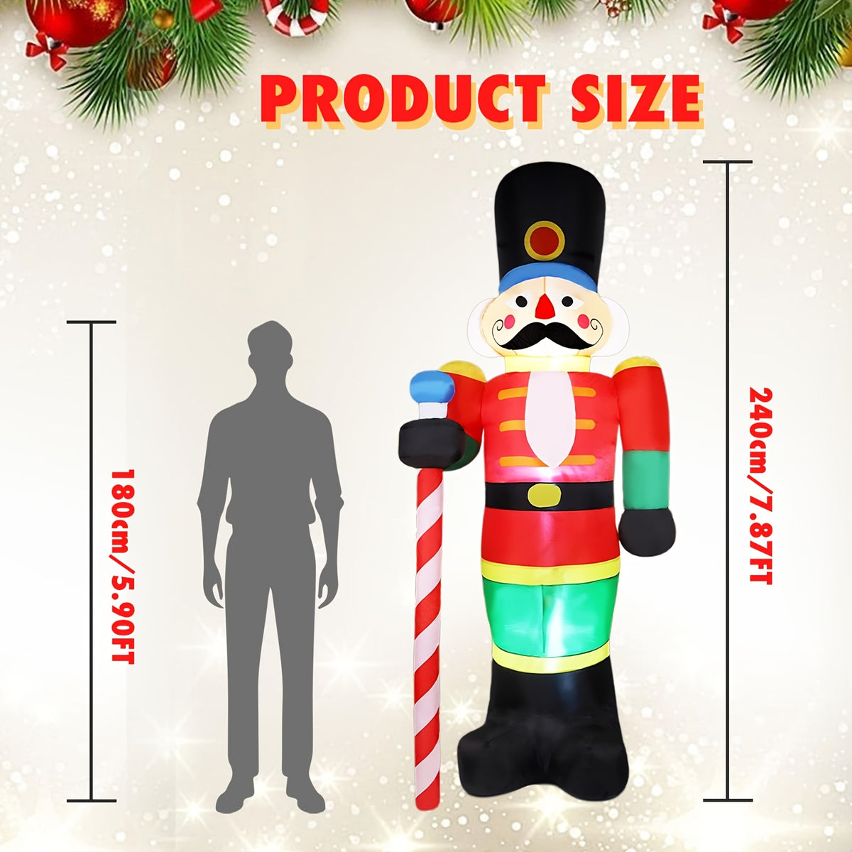 Nutcracker Inflatable 8 ft Lighted Christmas Soldier, Outdoor Christmas Inflatables for Yard