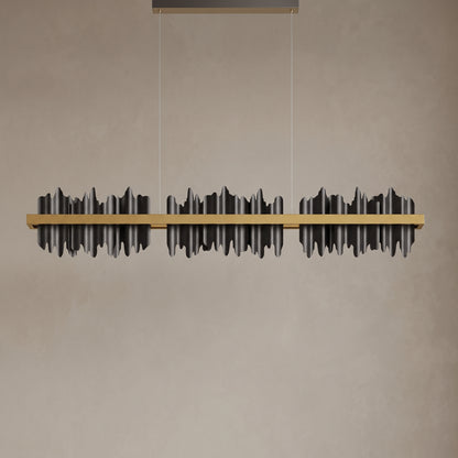 Jet black plate variant of the Cascade linear chandelier, close-up