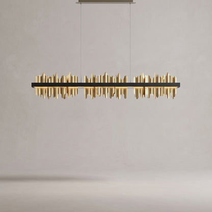 Cascade linear chandelier on a warm light grey studio background