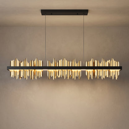 Polished gold plate variant of the Cascade linear chandelier, close-up
