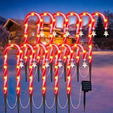 Candy cane solar stake light powered by a 1200 mAh lithium battery