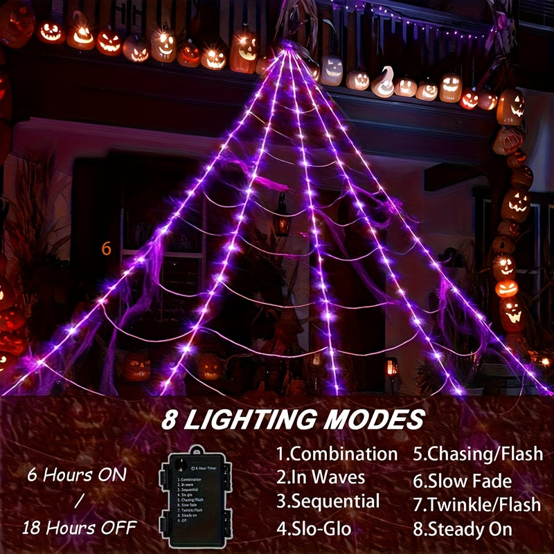 Halloween Spider Web LED Lights - 16FT Purple Yard Décor