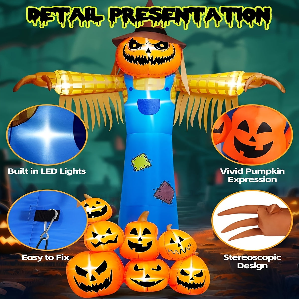 12.5-foot inflatable pumpkin scarecrow Halloween yard decoration, additional product view