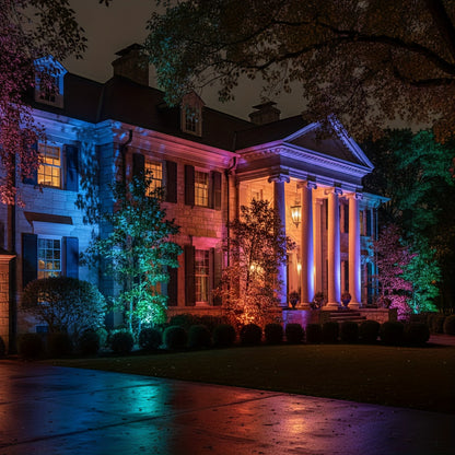 RGB landscape spotlights around garden bed