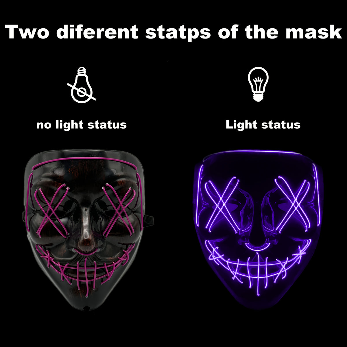 Light-up Halloween mask, one of six LED color options