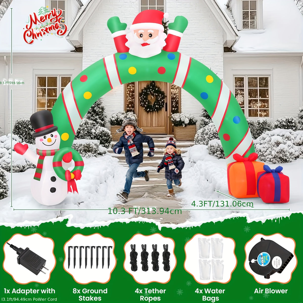 Santa Claus inflatable on a sleigh with built-in LED lights