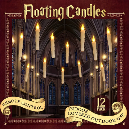 Set of twelve floating candles lit in a dim room