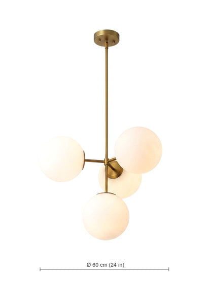 Selene 4-Light Opal Glass Globe Chandelier, Brass Frame, Dimmable