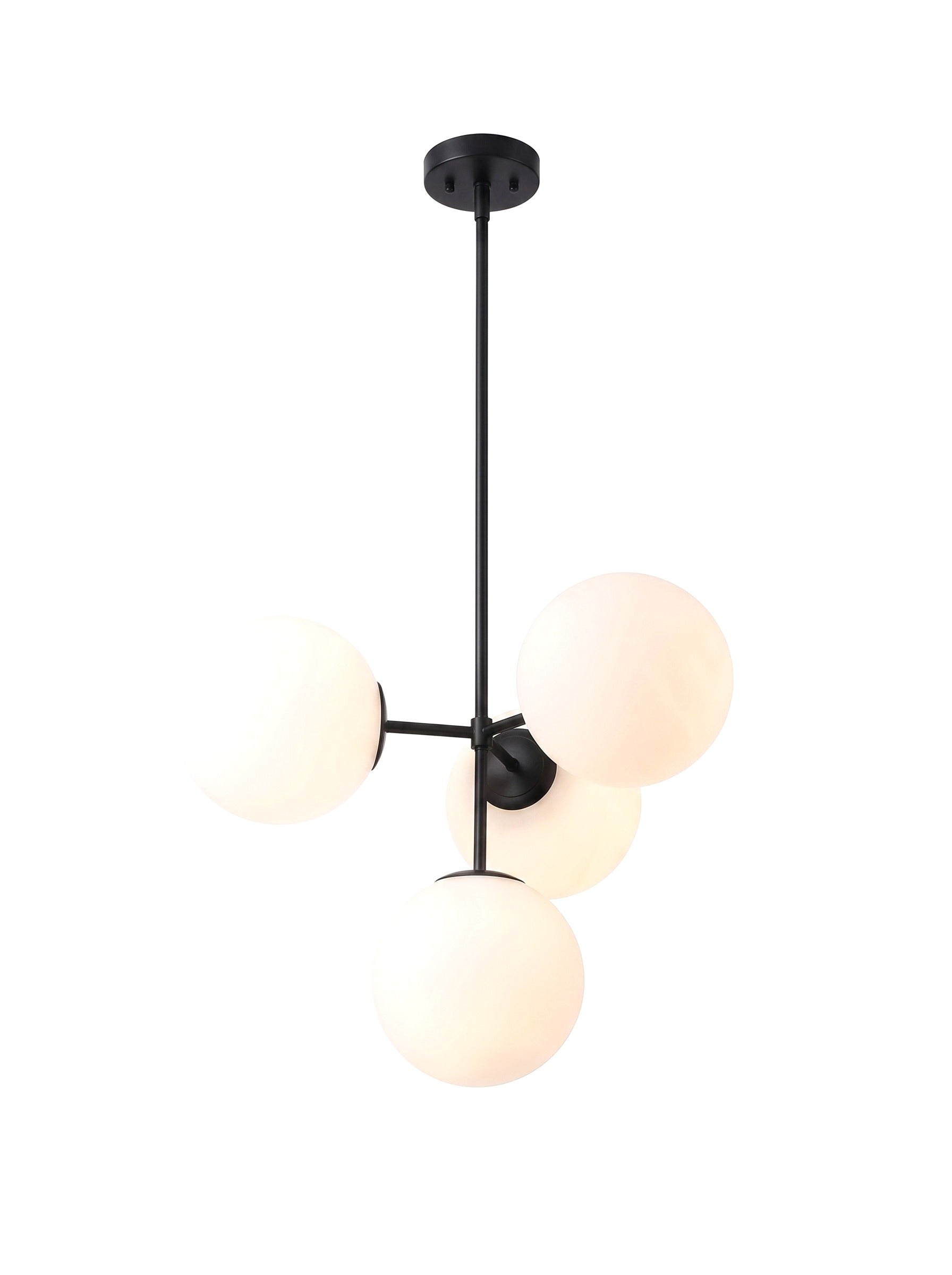 Selene 4-Light Opal Glass Globe Chandelier, Brass Frame, Dimmable