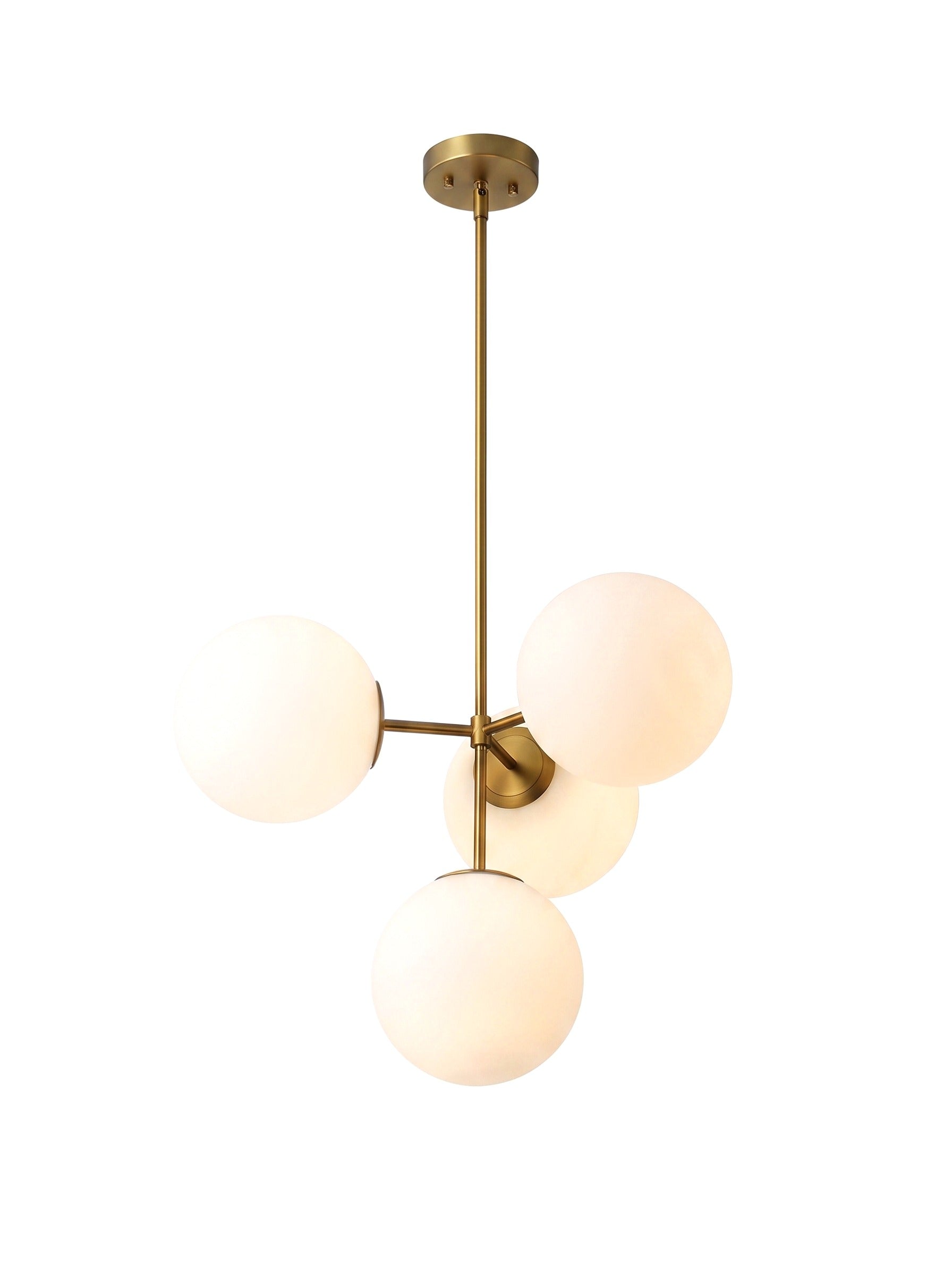 Selene 4-Light Opal Glass Globe Chandelier, Brass Frame, Dimmable