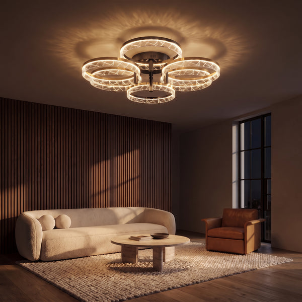 Corvina Ring Flush Mount Ceiling Light, Gold Finish, 2 to 6 Rings