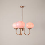 Cloudlet chandelier, 3 lights, Copper and Pink, on a warm light grey studio background