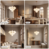 Solenne Pendant shown in dining, kitchen, living room and entryway settings