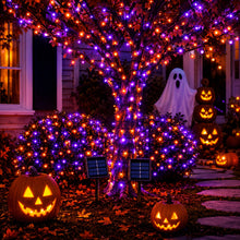 Solar-powered Halloween fairy lights coiled with attached solar panel