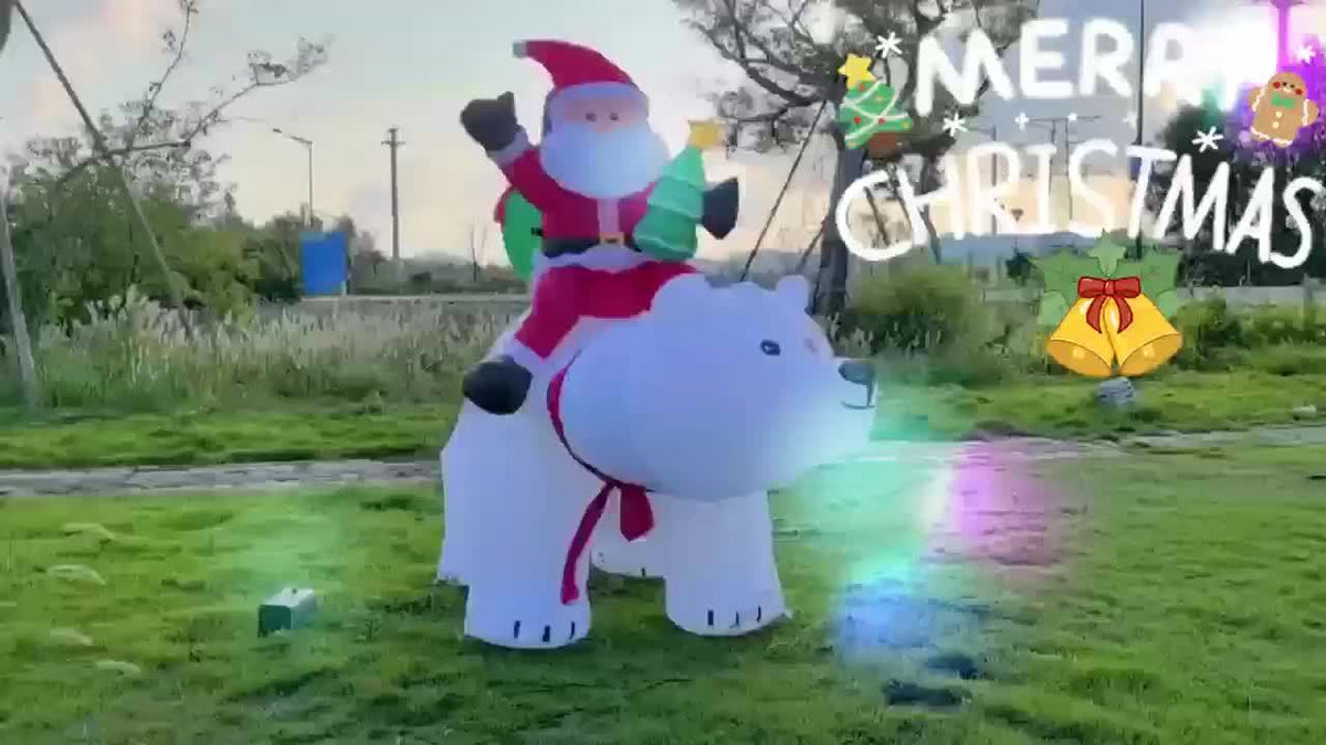 Outdoor Christmas Decorations, 6.5 FT Inflatable Santa Riding Bear, Shaking Head, LED Lights